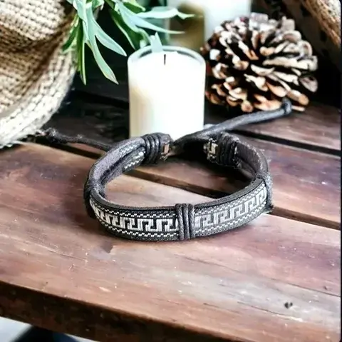 Men's bracelet in cotton and fancy leather