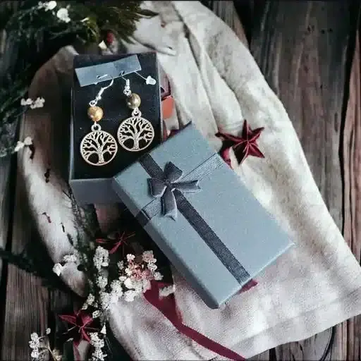 Handmade Tree of Life Tiger Eye Earrings