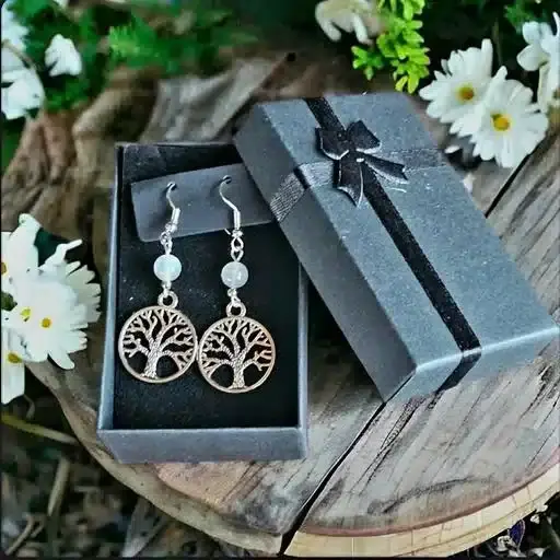 Boucles d'oreilles artisanales Arbre de Vie-Pierre de Lune