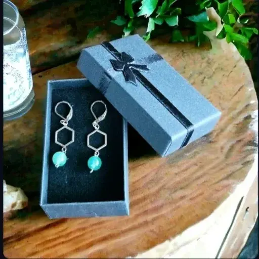 Boucles d'oreilles artisanales Hexagone-Aventurine